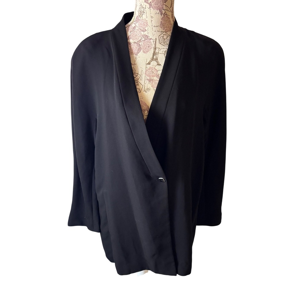 Vintage Liz Claiborne Collection Black Blazer Size 8 Open Front V Neck Office